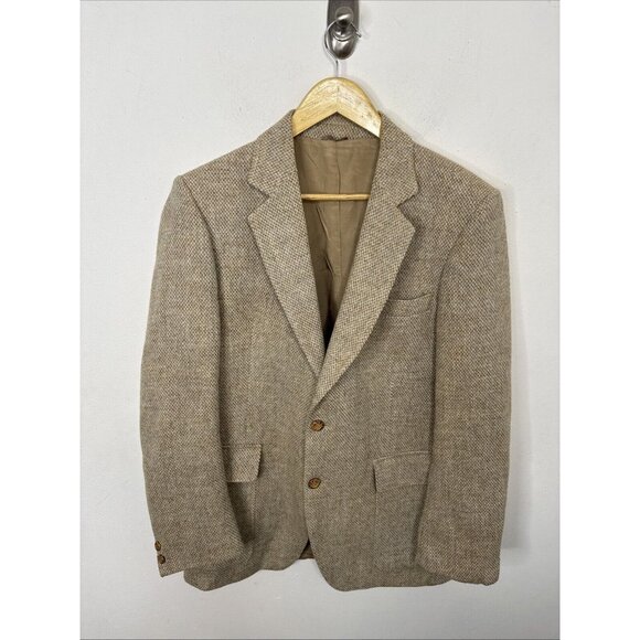 Harris Tweed Men 40 Beige Scottish Wool Blazer Sports Jacket Leishman - Picture 1 of 8